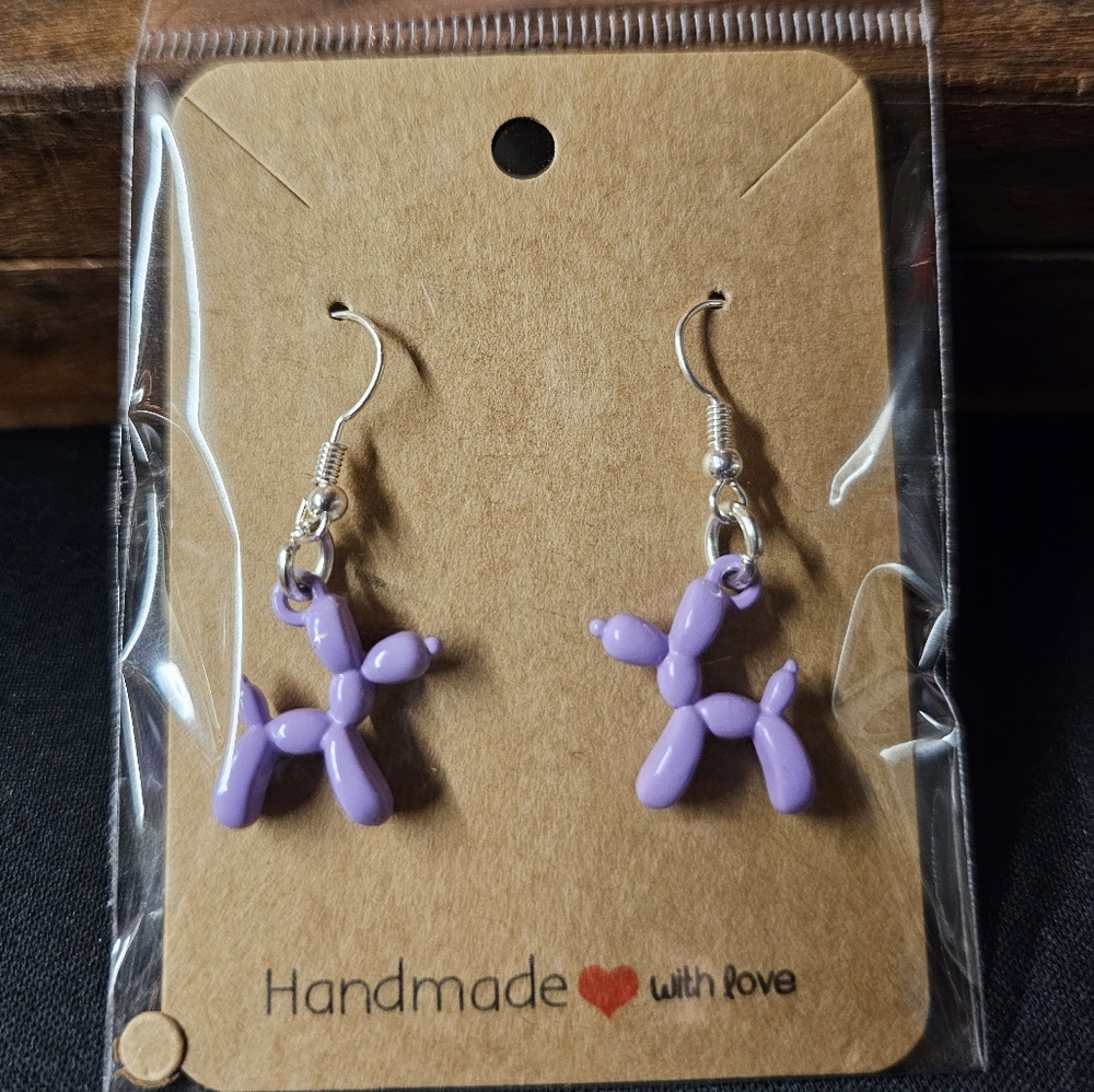 Purple Balloon Dog Earrings Metal New In Package